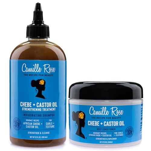 Camille Rose Shampoo and Conditioner Set, African Chebe + Castor Oil - Moisture Treatment for Dry, Damaged Hair, Curls & Textures