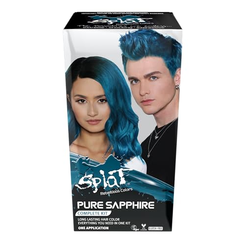 Splat Pure Sapphire Semi Permanent Hair Dye Kit with Bleach, 1 Application, Includes Blue Hair Dye, Oxide & Bleach Powder, Vegan & Cruelty Free Hair