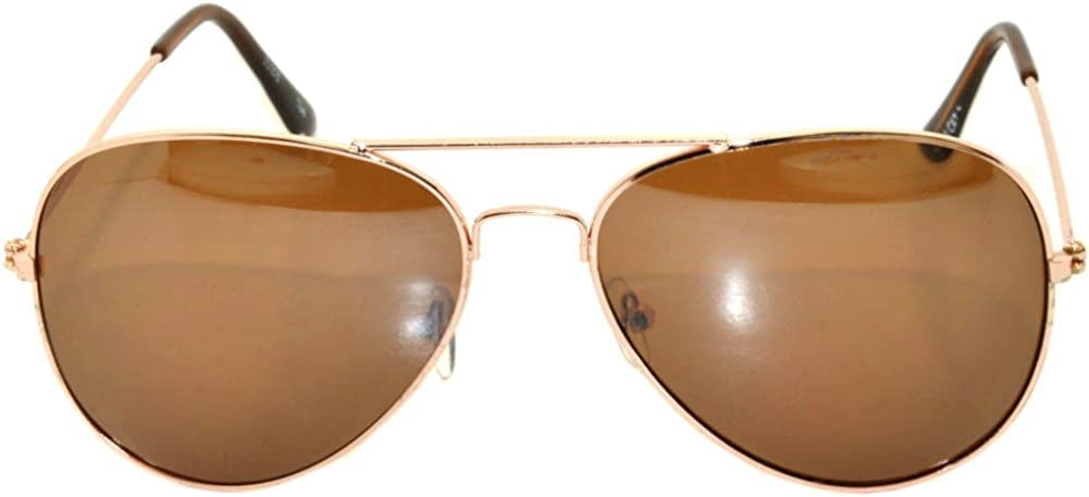 Classic Aviator Style Gold Metal Frame Sunglasses Brown Lens UV Protection OWL ®.