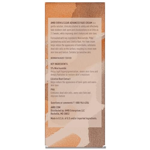 Ambi Even & Clear Advanced Fade Cream, Hydroquinone-free, Hyperpigmentation Treatment, Stubborn Dark Spot Corrector