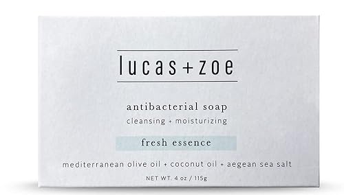 Lucas + Zoe Fresh Essence Antiseptic Bar Soap - 4 Ounce Moisturizing Body Soap Bar Made With Natural Ingredients Like Mediterranean Olive Oil, Coconut
