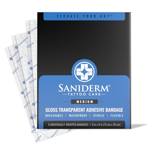 Saniderm Tattoo Aftercare Bandage 3 Sheets (Medium Pack, 6 in x 8 in) - Convenient, Faster Tattoo Healing and Protection - Sterile, Waterproof, Beauty and Personal Care Saniderm Default Title