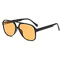 Freckles Mark Vintage Retro 70s Sunglasses for Women Men Classic Large Square Aviator Trendy Glasses (Tinted Yellow, Millimeters, 60)