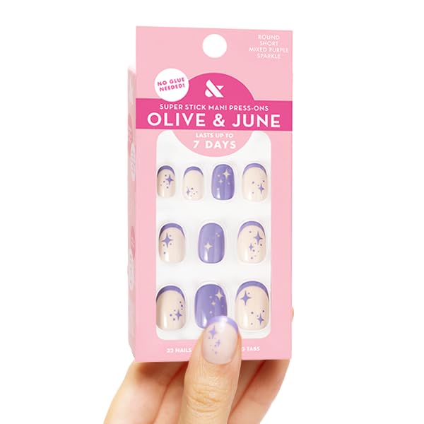 Olive & June Classic Super Stick Mani Press On Nails | No Glue Needed | 32 Tab Nails 16 Sizes | Non-Toxic Tabs Easy On-Off Non-Damaging Realist Look | Beauty & Personal Care Olive & June