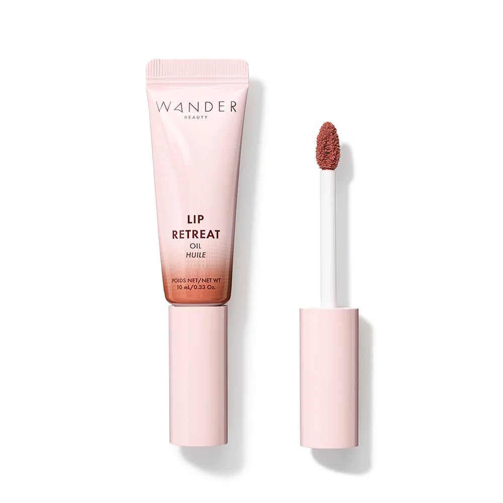 Wander Beauty Lip Retreat Oil - Tan Lines (Mauvey Nude) - 4-in-1 Tinted Oil + Moisturizing Gloss with Avocado, Vitamin E and Rosehip - Hydrating Care