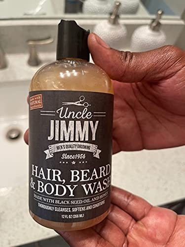 Uncle Jimmy Hair, Beard & Body Men's Wash | Sulfate Free, Paraben Free, with Naturally Derived Clean Ingredients Leaving Skin Soft and Hydrating 12 Fl