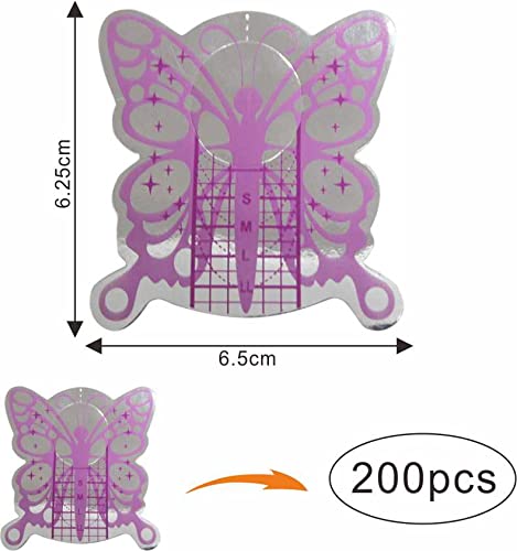 VNC 200Pcs Nail Form Extension Sticker Pruple Bufferfly Shape Nail Art Guide Form Acrylic Tips UV Gel Extension Stickers Guide Stencil Manicure Tools