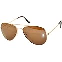 Classic Aviator Style Gold Metal Frame Sunglasses Brown Lens UV Protection OWL ®.