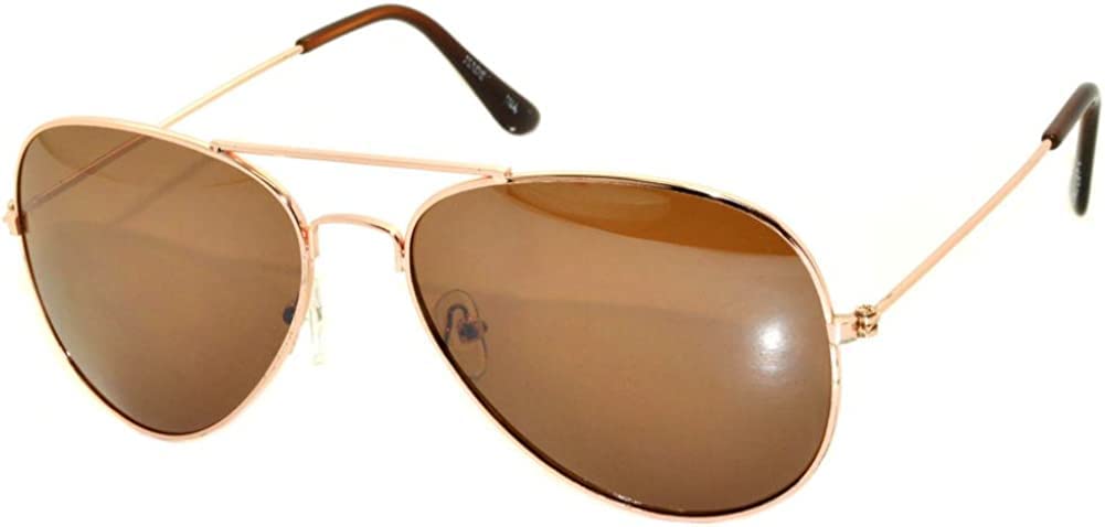 Classic Aviator Style Gold Metal Frame Sunglasses Brown Lens UV Protection OWL ®.