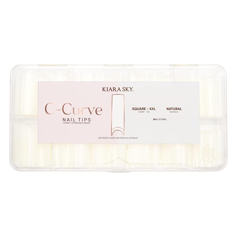 Kiara Sky C Curve XXL Nail Tip Case (500 Tips in 10 Sizes) (Square Natural) Beauty & Personal Care KIARA SKY