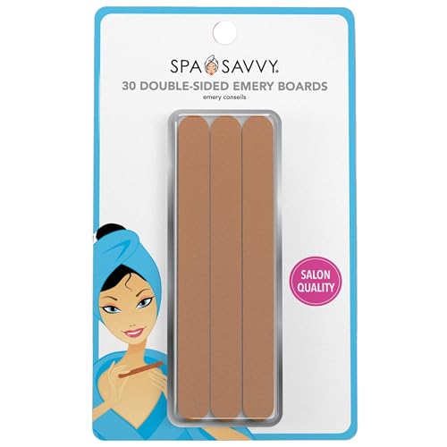 Spa Savvy Nail File Set, 30 Count, Double Sided 4.5 Inch Emery Boards for Regular, Gel, and Acrylic Nails, Pedicure and Manicure Tools