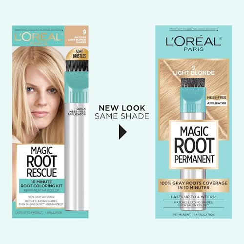 L’Oréal Paris Magic Root Permanent Hair Color, 10 Minute Hair Dye Kit to Rescue Roots with 100% Gray Hair Coverage, 9 Light Blonde, 2 Pack