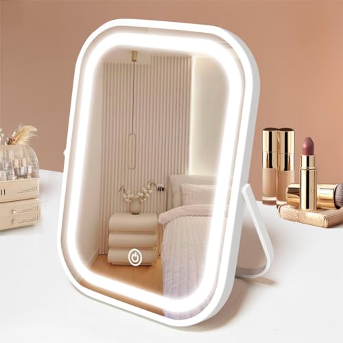 YEKKOPT Travel Makeup Mirror with Lights, Portable Small Beauty LED Vanity Mirror with Lights, 1200mAh Battery, Dimmable Touch Screen, Tabletop Beauty and Personal Care YEKKOPT Default Title