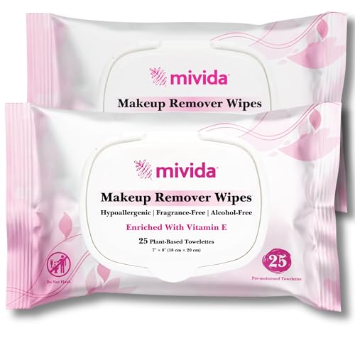 mivida Hypoallergenic Makeup Remover Wipes With Vitamin E, Dermatologist Tested, Alcohol Free & Fragrance Free Makeup Wipes For Sensitive Skin Make Up Beauty and Personal Care mivida Default Title