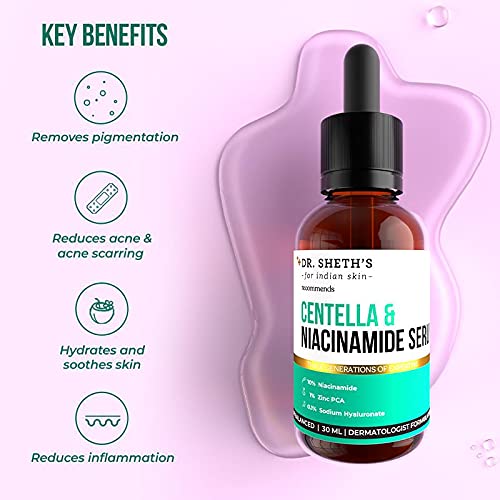 Dr. Sheth's Centella & Niacinamide Face Serum | Helps Reduces Acne & Scars | Controls Sebum & Soothes Redness | Unisex Formula for All Skin Types
