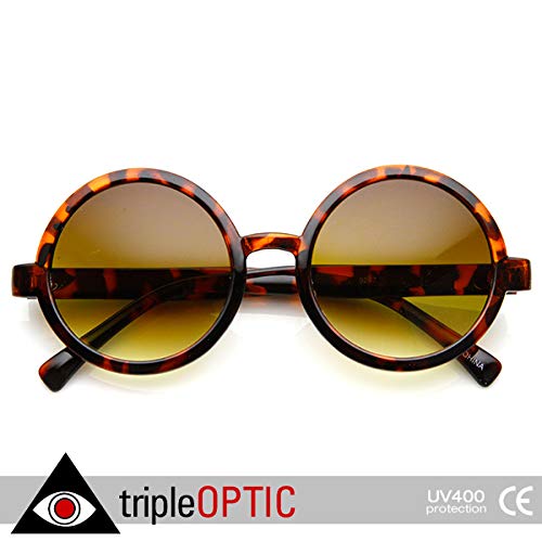 zeroUV Classic Retro Style Shiny Plastic Round Circle Sunglasses (Tortoise Amber)