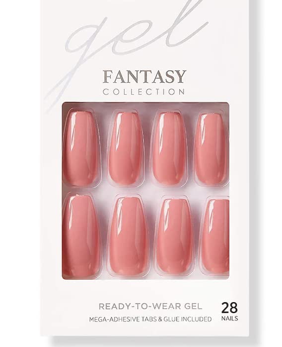 Kiss Gel Fantasy Collection Fake Nails Manicure Set, Pink, Long Length, Coffin Shaped, Style 'Urbane', with Mini Nail File, Pink Gel Nail Glue & 28 Beauty & Personal Care KISS