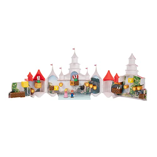 Super Mario Bros. Movie Mushroom Kingdom Castle Playset – Includes 1.25" Mario & Princess Peach Figures, Interactive Training Grounds, Ages 3+