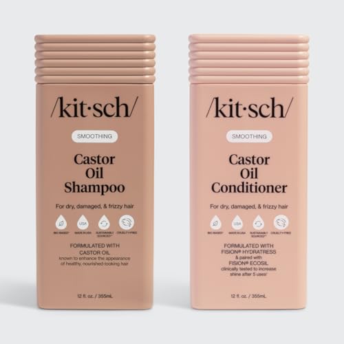 Kitsch Castor Oil Shampoo & Conditioner Set for Dry, Damaged & Frizzy Hair - Nourishing Hair Care for Women & Men - Smooths, Softens & Improves