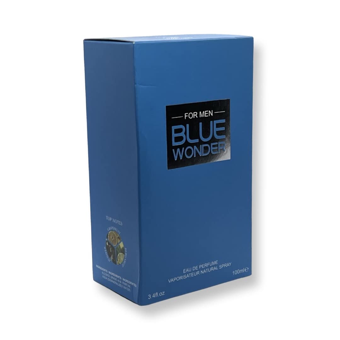 United Scents Blue Wonder For Men Eau de Parfum- 3.4 Fl Oz Fragrance - Top Notes: Grapefruit, Juniper and Bergamot