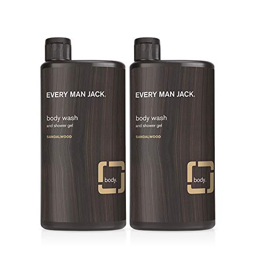 Every Man Jack Men's Body Wash Twin Pack - Sandalwood | 16.9-ounce - 2 Bottles Included | Naturally Derived, Parabens-free, Dye-free, and Certified