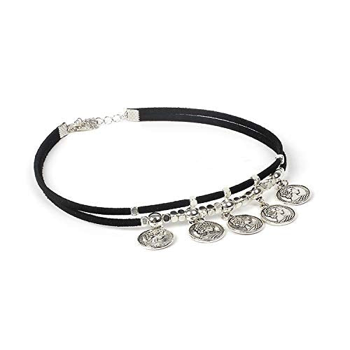 DoubleNine Boho Coin Choker Gypsy Gothic Necklace Suede Black Tribal Accessories for Women Girls