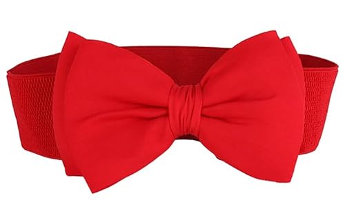 SportsWell Women's Fashionable Bowknot Wide Belt Girls Lady Stretch Cinch Dress Waistband Red