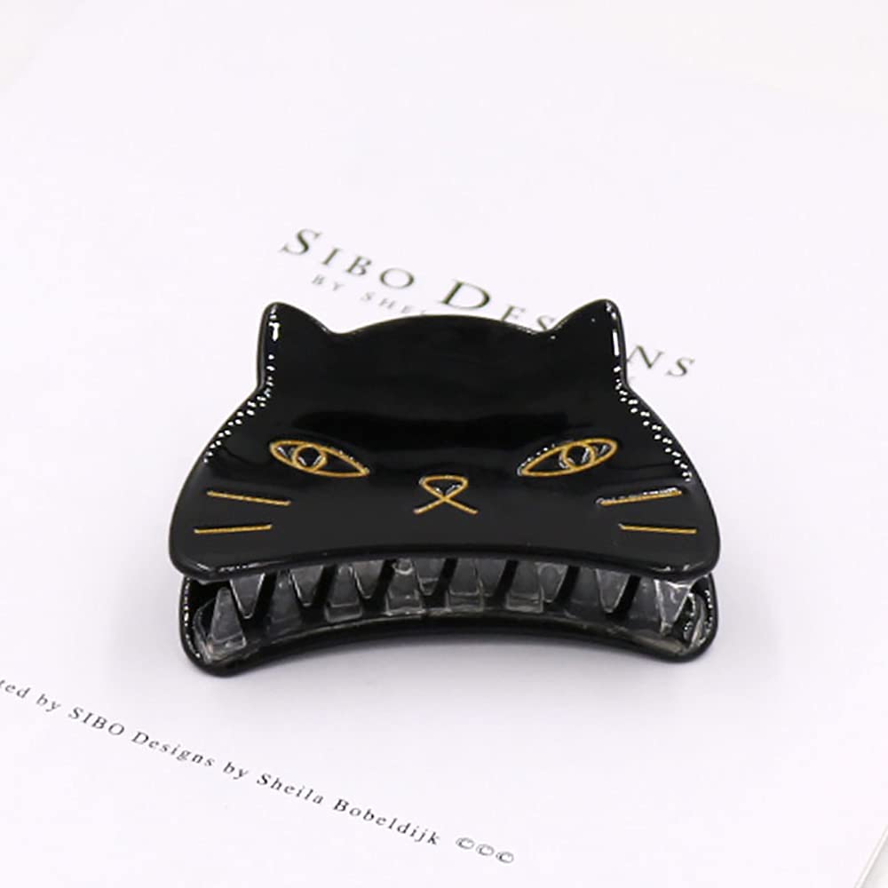 Yusier 2 PCS Cute Cat Claw Hair Claw Clip Two Sizes That Stay in Place Hair Clips Hair Clips fo Women Girl (Black Cat)