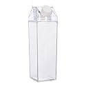 Milk Carton Water Bottle 17oz (500mL) Plastic Clear Square Milk Bottles BPA Free Leakproof Milk Carton Cups Portable Reusable Milk Carton Shaped