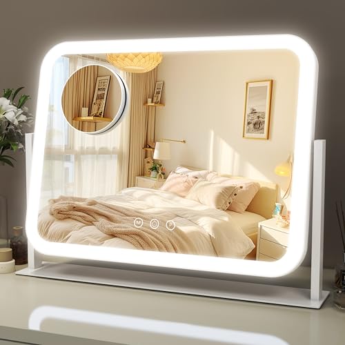 ROLOVE Lighted Makeup Mirror, 17"x13" Vanity Mirror with Lights, 10X Magnification, Gifts for Women, 3 Color Lighting Modes, Smart Touch Control, 360° Beauty and Personal Care ROLOVE Default Title