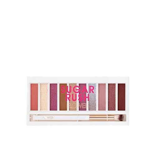 FLOWER BEAUTY By Drew Barrymore Shimmer + Shade Eyeshadow Palette - Neutral Colors + Ten Shades - Mix + Layers Shades - Easily Blendable + Rich Color…