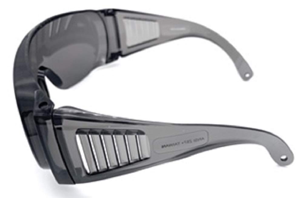 Pink Ribbon Shades, Inc. Fit Over Wear Over Glasses No Blind Spot Yellow Lens Wrap Sunglasses - Night Driving, Clear, Smoke Lens (Smoke 3018)