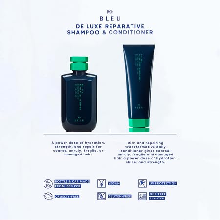 R+Co BLEU De Luxe Reparative Shampoo and Conditioner Set - Hydrates, Strengthens & Repairs Coarse, Fragile & Damaged Hair - Seals Cuticles & Split