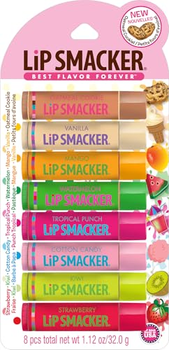Lip Smacker Original & Best Holiday Flavored Lip Balm Party Pack, Oatmeal Cookie, Vanilla, Mango, Watermelon, Tropical Punch, Cotton Candy, Kiwi