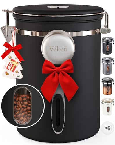 Veken Coffee Canister with Window,Airtight Stainless Steel Pantry Container,Home Kitchen Food Storage Organizers…