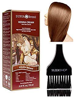 Surya Brasil All Natural HENNA Hair Color CREAM Plant Extracts, Semi-Permanent for Grey Coverage (with Brush) Brazil (GOLDEN BROWN)