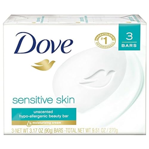 Dove Sensitive Skin Beauty Bar, Unscented, 3 Count, Pack of 1 Beauty & Personal Care Dove