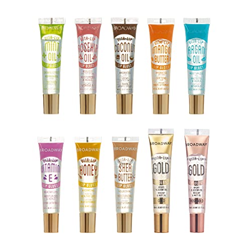 Ruby Kisses Broadway Vita-Lip Clear Lip Gloss (10 Pack), Ultra-Hydrating & Soothing Formula with Vitamins, High-Shine Non-Sticky Finish Lip Balm