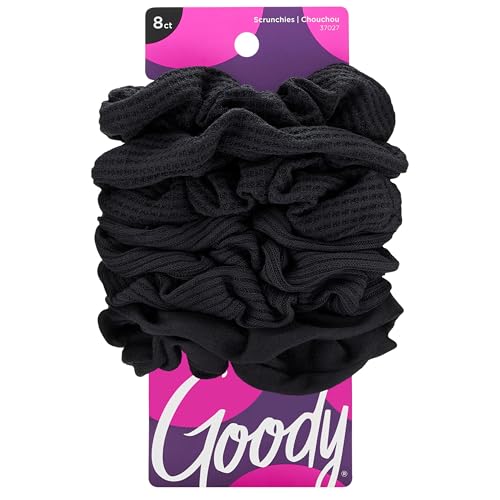 Goody Ouchless Scrunchies, 8 Count Black, Perfect Stocking Stuffer & Holiday Gift for Women & Girls, Gentle No-Damage Hair Accessories with Secure