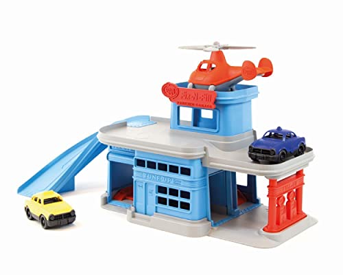 Green Toys Parking Garage Playset – 5-Piece Pretend Play Toy for Kids, Motor Skills & Role Play, BPA-Free, Dishwasher Safe, Made in USA