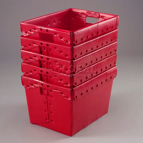 Global Industrial Postal Mail Tote Without Lid, Corrugated Plastic, Red, 18-1/2x13-1/4x12, Lot of 10