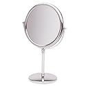 JERDON Two-Sided Tabletop Makeup Vanity Mirror - 5X-1X Magnification & Swivel Design - 9-Inch Diameter Mirror with Adjustable Height - Polished Chrome