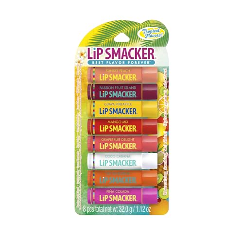Lip Smacker Flavored Lip Balm Tropic Fever 8 Count (Pack of 1), Passion Fruit, Peach, Breezey-Teazey, Pina Colada, Grapefruit, Coca Cabana, Tangerine