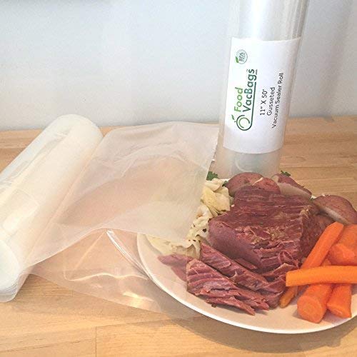 FoodVacBags Expandable Vacuum Sealer Bags 11-inches by 50-feet Heat Seal Rolls Commercial Grade for Large Roasts, Casseroles, Game Compatible…