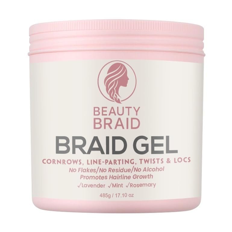 Beauty Braid Studio Braiding Gel Strong Hold for Knotless Braids, Edges & Twists - No Flakes, No Residue, Professional Styling Gel - 17.1 oz