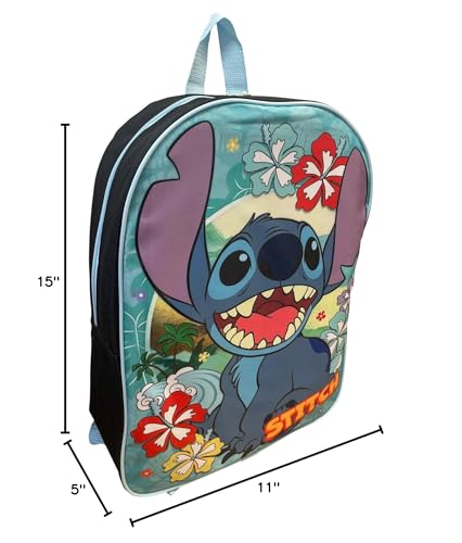 Ruz Stitch Unisex Licensed 15 Inch School Bag Backpack (Black-Blue)