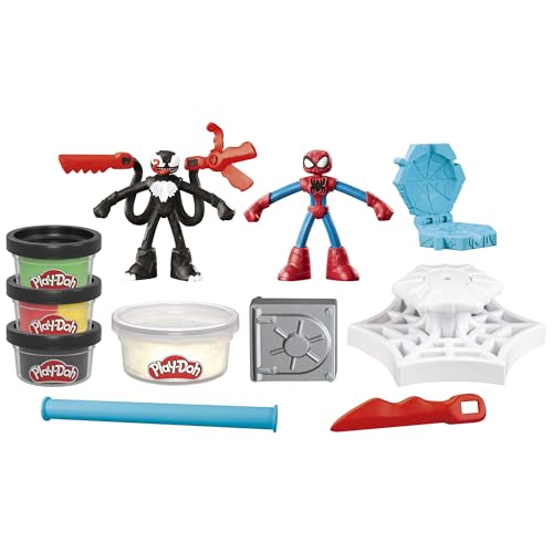 Play-Doh Marvel Spider-Man Launch & Slice Battle Playset with 2 Bendy Action Figures and 7 Accessories, Imagination Toys for Boys & Girls 4 Years & Up