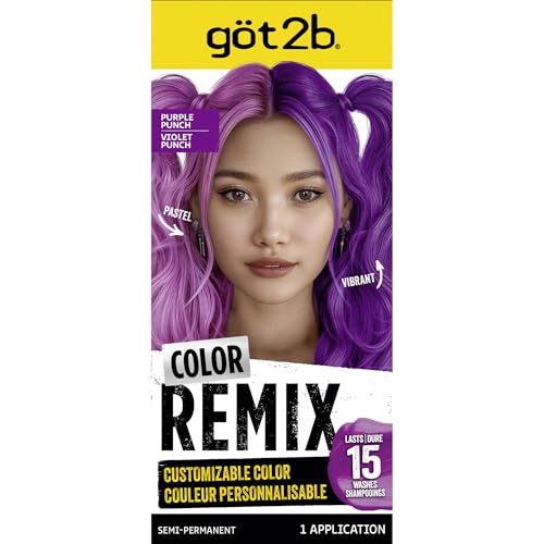 got2b Color Remix Semi-Permanent Hair Color, Purple Punch 094, Customizable Temporary Hair Dye to Create A Vibrant or Pastel Shade, Easy At-Home