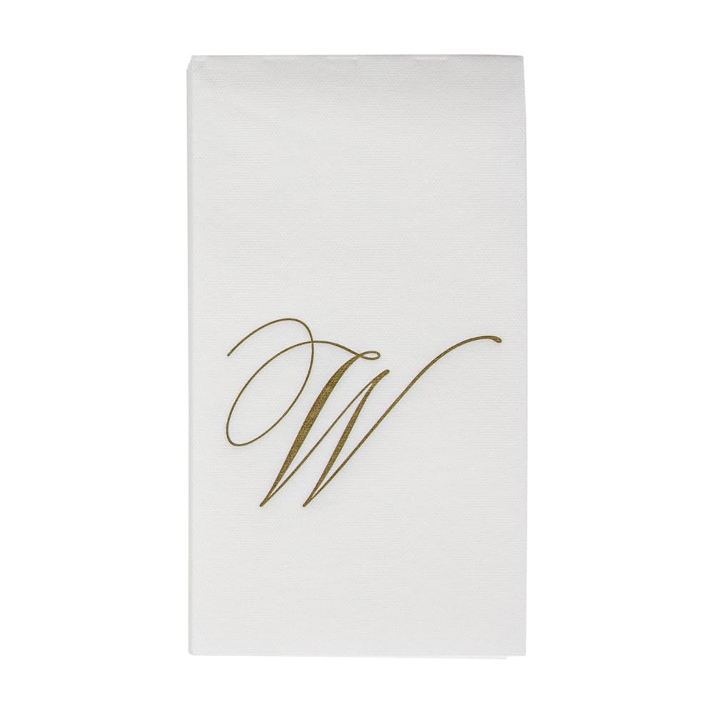 Caspari White Pearl Paper Linen Guest Towels, Monogram Initial W, Pack of 24