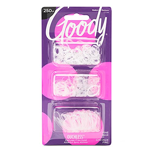 Goody Ouchless Polyband Hair Ties - 250 Ct, Clear, Latex Hair Bands for Women's Hair, Easy Glide, Ultra-Strong Hold Hair Accessories for Women & Men